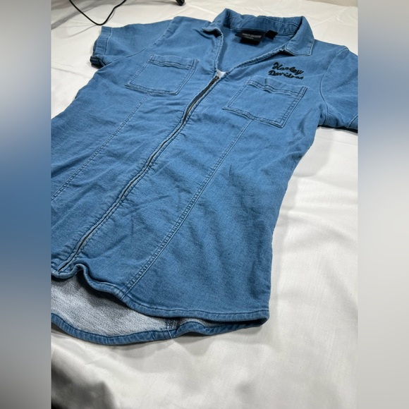 Women Harley Davidson zip up liberty stretch denim short sleeve light blue wash - Picture 7 of 7